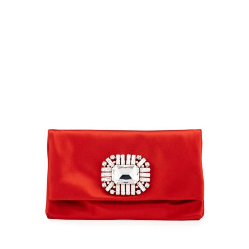 Jimmy Choo Titania Jeweled Satin Clutch Bag Mandarin Red